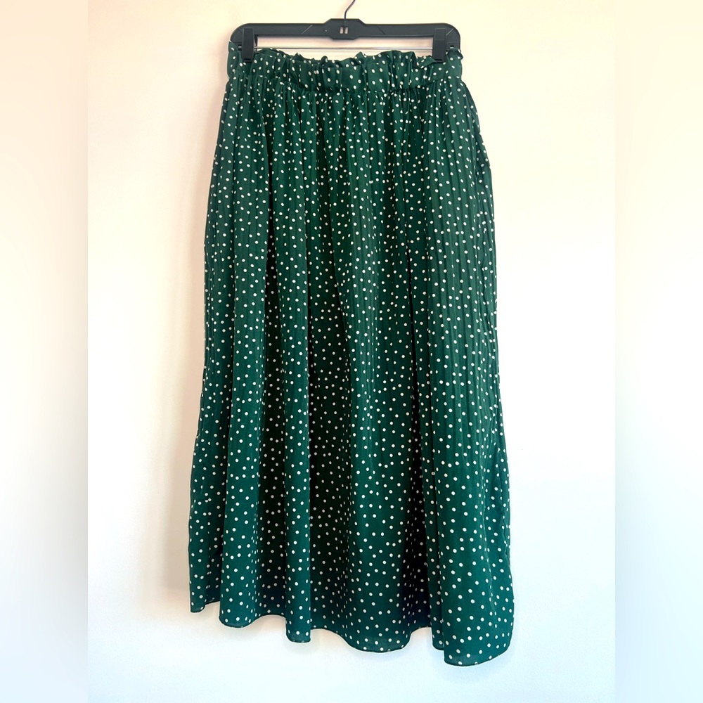 Exlura Maxi High Waisted Polka Dot Green & White Skirt Size Large